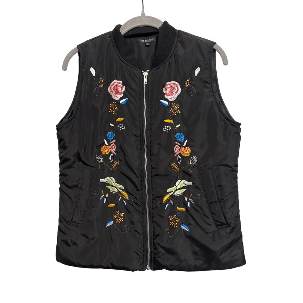 For Cynthia Womens Black Embroidered Sleeveless Vest Festival 90's Boho Petite M - Picture 11 of 11